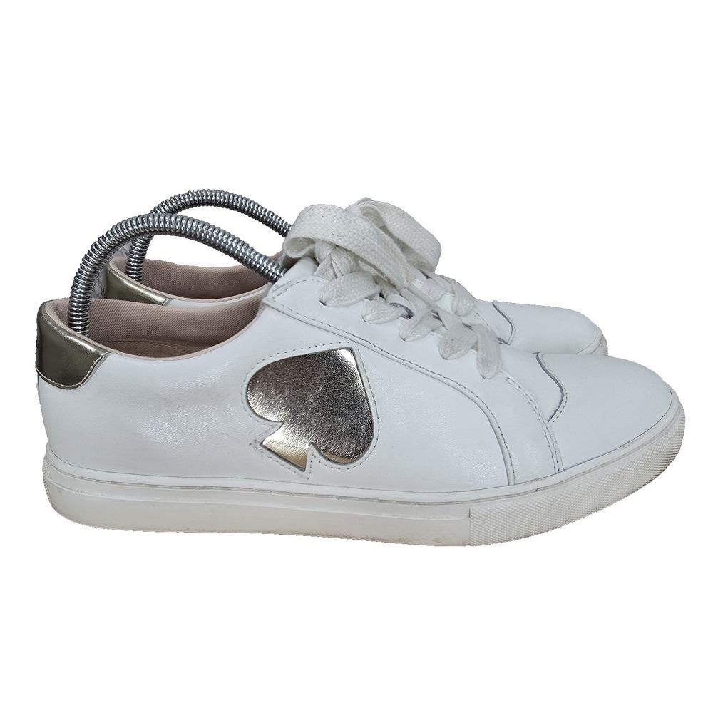 Kate Spade Fez Glitter Sneakers Womens 9 B White Leather Low Top Casual Shoes